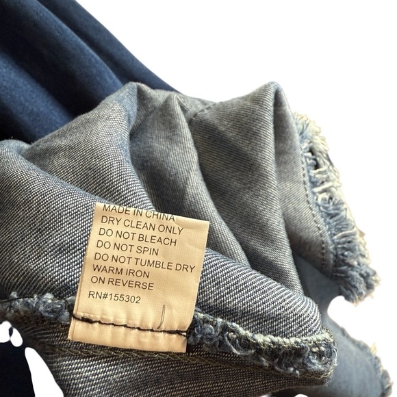 Metallic Blue Denim Maxi Dress Fringe Edging Full Front Button Down Tie Waist - Picture 8 of 9